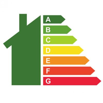 Se muestra la imagen de una casa con los distintos grados de eficiencia energética